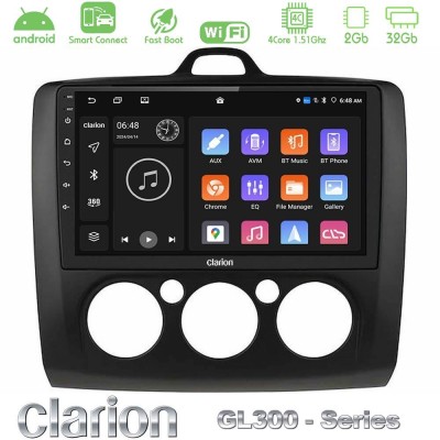 Clarion GL300 Series 4Core Android ClarionOS 2+32GB Ford Focus Manual AC Navigation Multimedia Tablet 9" (Μαύρο Χρώμα) Με Carpla