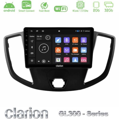 Clarion GL300 Series 4Core Android ClarionOS 2+32GB Ford Transit 2014- Navigation Multimedia Tablet 9" Με Carplay & Android Auto
