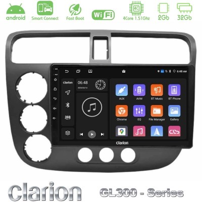 Clarion GL300 Series 4Core Android ClarionOS 2+32GB Honda Civic 2001-2005 Navigation Multimedia Tablet 9" Με Carplay & Android A