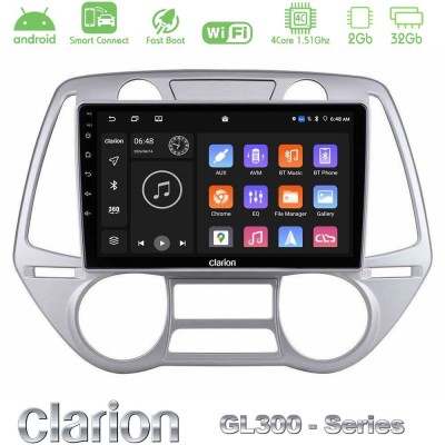 Clarion GL300 Series 4Core Android ClarionOS 2+32GB Hyundai i20 2009-2012 Auto A/C Navigation Multimedia Tablet 9" Με Carplay & 