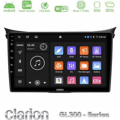 Clarion GL300 Series 4Core Android ClarionOS 2+32GB Hyundai i30 2012-2017 Navigation Multimedia Tablet 9" Με Carplay & Android A