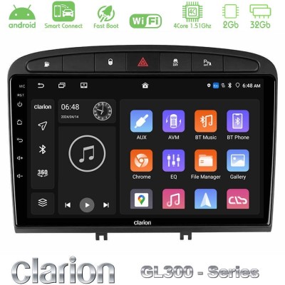 Clarion GL300 Series 4Core Android ClarionOS 2+32GB Peugeot 308/RCZ Navigation Multimedia Tablet 9" Με Carplay & Android Auto
