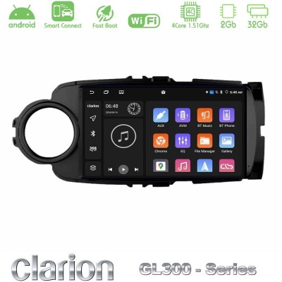 Clarion GL300 Series 4Core Android ClarionOS 2+32GB Toyota Yaris Navigation Multimedia Tablet 9" (Μαύρο Χρώμα) Με Carplay & Andr