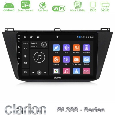 Clarion GL300 Series Vw Tiguan 2016-2022 4Core Android ClarionOS 2+32GB Navigation Multimedia Tablet 10" Με Carplay & Android Au