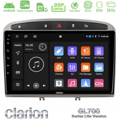 Clarion GL700 Lite Series 8Core Android ClarionOS 2+32GB Peugeot 308/RCZ Navigation Multimedia Tablet 9" (Ασημί Χρώμα) Με Carpla