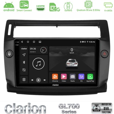 Clarion GL700 Series 8Core Android ClarionOS 4+64GB Citroen C4 2004-2010 Navigation Multimedia Tablet 9" (μαύρο χρώμα) Με Carpla