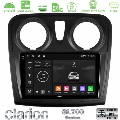 Clarion GL700 Series 8Core Android ClarionOS 4+64GB Dacia Sandero 2014-2020 Navigation Multimedia Tablet 9" Με Carplay & Android