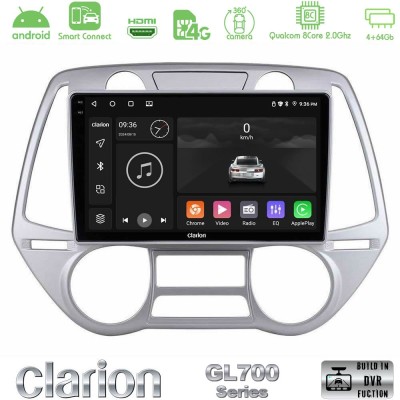 Clarion GL700 Series 8Core Android ClarionOS 4+64GB Hyundai i20 2009-2012 Auto A/C Navigation Multimedia Tablet 9" Με Carplay & 