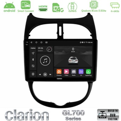 Clarion GL700 Series 8Core Android ClarionOS 4+64GB Peugeot 206 Navigation Multimedia Tablet 9" Με Carplay & Android Auto