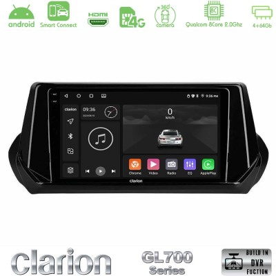 Clarion GL700 Series 8Core Android ClarionOS 4+64GB Peugeot 208 2019-2023 Navigation Multimedia Tablet 9" Με Carplay & Android A