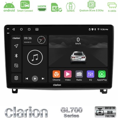 Clarion GL700 Series 8Core Android ClarionOS 4+64GB Peugeot 407 Navigation Multimedia Tablet 9" Με Carplay & Android Auto