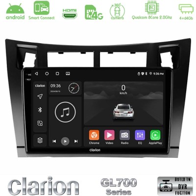Clarion GL700 Series 8Core Android ClarionOS 4+64GB Toyota Yaris Navigation Multimedia Tablet 9" (Μαύρο Χρώμα) Με Carplay & Andr
