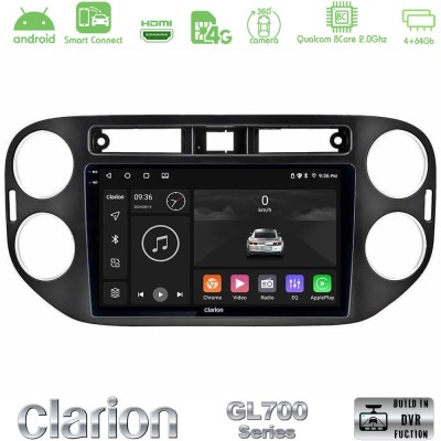 Clarion GL700 Series 8Core Android ClarionOS 4+64GB VW Tiguan Navigation Multimedia Tablet 9" (23mm alarm button) Με Carplay & A
