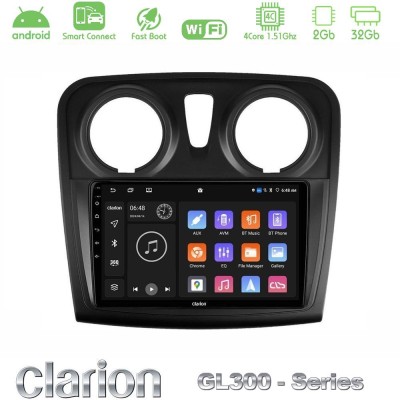 Clarion GL300 Series 4Core Android ClarionOS 2+32GB Dacia Dokker 2014-2021 Navigation Multimedia Tablet 9" Με Carplay & Android 