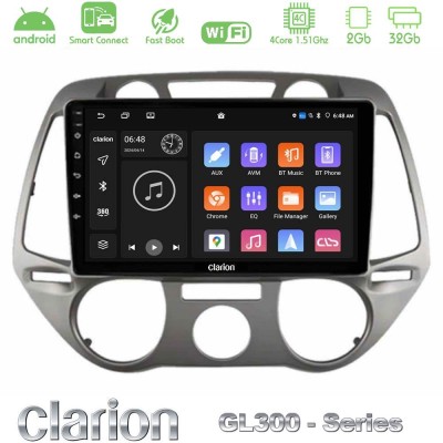 Clarion GL300 Series 4Core Android ClarionOS 2+32GB Hyundai i20 2009-2012 Manual A/C Navigation Multimedia Tablet 9" Με Carplay 