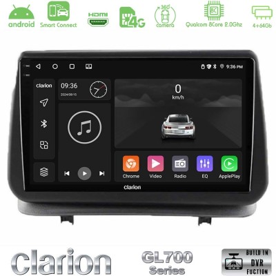 Clarion GL700 Series 8Core Android ClarionOS 4+64GB Renault Clio 2005-2012 Navigation Multimedia Tablet 9" Με Carplay & Android 
