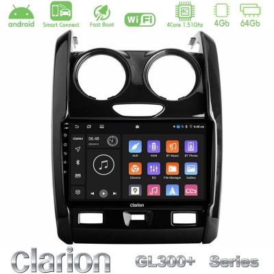 Clarion GL300+ Series 4Core Android ClarionOS 4+64GB Dacia Duster 2014-2018 Navigation Multimedia Tablet 9"