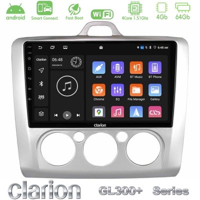 Clarion GL300+ Series 4Core Android ClarionOS 4+64GB Ford Focus Manual AC Navigation Multimedia Tablet 9"