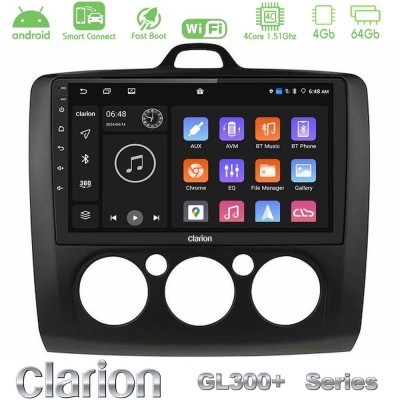 Clarion GL300+ Series 4Core Android ClarionOS 4+64GB Ford Focus Manual AC Navigation Multimedia Tablet 9" (Μαύρο Χρώμα)