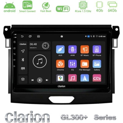 Clarion GL300+ Series 4Core Android ClarionOS 4+64GB Ford Ranger 2017-2022 Navigation Multimedia Tablet 9"