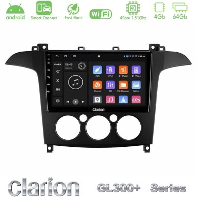 Clarion GL300+ Series 4Core Android ClarionOS 4+64GB Ford S-Max 2006-2008 (manual A/C) Navigation Multimedia Tablet 9"