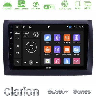 Clarion GL300+ Series 4Core Android ClarionOS 4+64GB Fiat Stilo Navigation Multimedia Tablet 9"