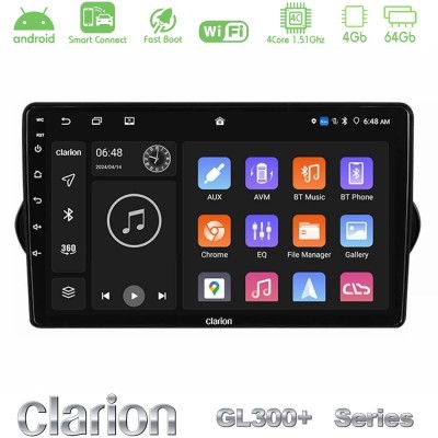 Clarion GL300+ Series 4Core Android ClarionOS 4+64GB Fiat Tipo 2015-2022 (Sedan) Navigation Multimedia Tablet 9"