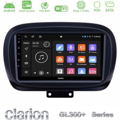 Clarion GL300+ Series 4Core Android ClarionOS 4+64GB Fiat 500X Navigation Multimedia Tablet 9"