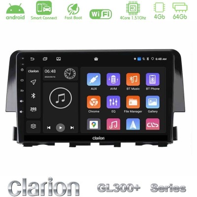 Clarion GL300+ Series 4Core Android ClarionOS 4+64GB Honda Civic 2016-2020 Navigation Multimedia Tablet 9"