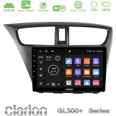 Clarion GL300+ Series 4Core Android ClarionOS 4+64GB Honda Civic Hatchback 2012-2015 Navigation Multimedia Tablet 9"