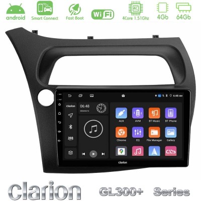 Clarion GL300+ Series 4Core Android ClarionOS 4+64GB Honda Civic Hatchback 2006-2011 Navigation Multimedia Tablet 9"