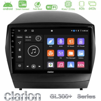 Clarion GL300+ Series 4Core Android ClarionOS 4+64GB Hyundai IX35 Auto A/C Navigation Multimedia Tablet 9"