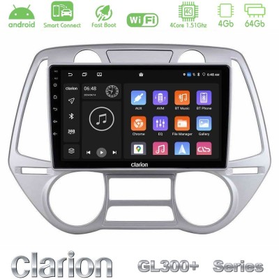 Clarion GL300+ Series 4Core Android ClarionOS 4+64GB Hyundai i20 2009-2012 Auto A/C Navigation Multimedia Tablet 9"
