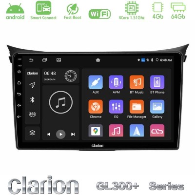 Clarion GL300+ Series 4Core Android ClarionOS 4+64GB Hyundai i30 2012-2017 Navigation Multimedia Tablet 9"