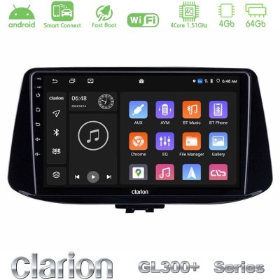 Clarion GL300+ Series 4Core Android ClarionOS 4+64GB Hyundai i30 Navigation Multimedia Tablet 9"