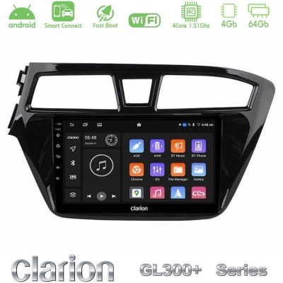 Clarion GL300+ Series 4Core Android ClarionOS 4+64GB Hyundai i20 2014-2018 Navigation Multimedia Tablet 9"
