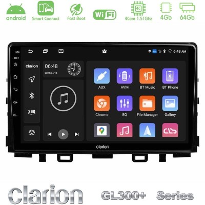 Clarion GL300+ Series 4Core Android ClarionOS 4+64GB Kia Stonic Navigation Multimedia Tablet 9"