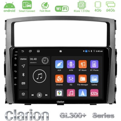 Clarion GL300+ Series 4Core Android ClarionOS 4+64GB Mitsubishi Pajero 2008-2009 Navigation Multimedia Tablet 9"