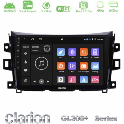 Clarion GL300+ Series 4Core Android ClarionOS 4+64GB Nissan Navara NP300 Navigation Multimedia Tablet 9"