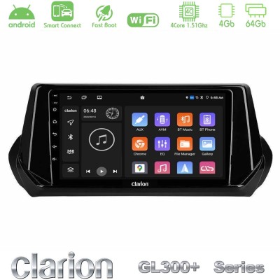 Clarion GL300+ Series 4Core Android ClarionOS 4+64GB Peugeot 208 2019-2023 Navigation Multimedia Tablet 9"