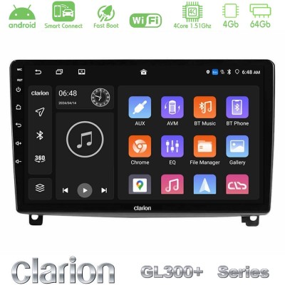 Clarion GL300+ Series 4Core Android ClarionOS 4+64GB Peugeot 407 Navigation Multimedia Tablet 9"