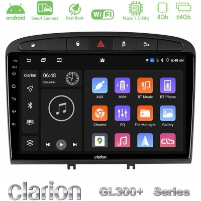 Clarion GL300+ Series 4Core Android ClarionOS 4+64GB Peugeot 308/RCZ Navigation Multimedia Tablet 9"