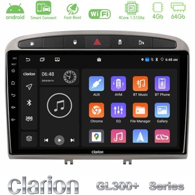 Clarion GL300+ Series 4Core Android ClarionOS 4+64GB Peugeot 308/RCZ Navigation Multimedia Tablet 9" (Ασημί Χρώμα)