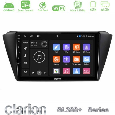 Clarion GL300+ Series 4Core Android ClarionOS 4+64GB Skoda Fabia 2015-2021 Navigation Multimedia Tablet 9"