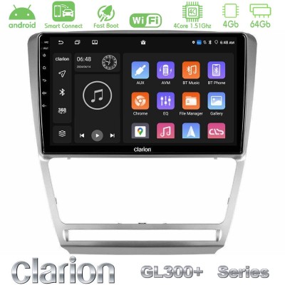 Clarion GL300+ Series 4Core Android ClarionOS 4+64GB Skoda Octavia 5 Navigation Multimedia Tablet 10"