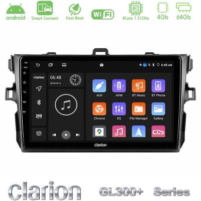 Clarion GL300+ Series 4Core Android ClarionOS 4+64GB Toyota Corolla 2007-2012 Navigation Multimedia Tablet 9"