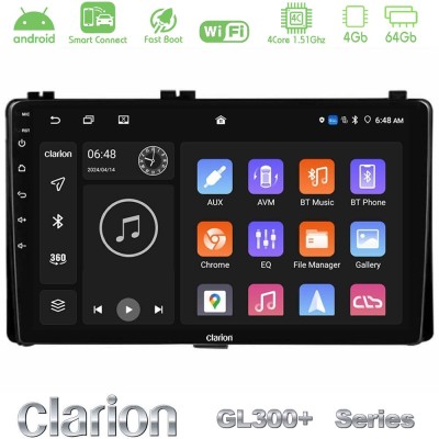 Clarion GL300+ Series 4Core Android ClarionOS 4+64GB Toyota Corolla/Auris 2017-2019 Navigat-ion Multimedia Tablet 9"