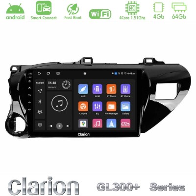 Clarion GL300+ Series 4Core Android ClarionOS 4+64GB Toyota Hilux 2017-2021 Navigation Multimedia Tablet 10"