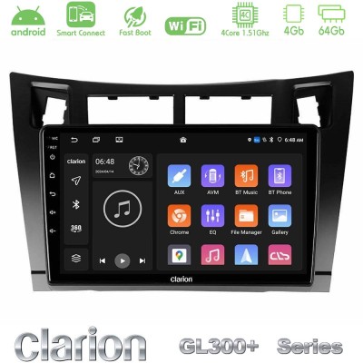 Clarion GL300+ Series 4Core Android ClarionOS 4+64GB Toyota Yaris Navigation Multimedia Tablet 9" (Μαύρο Χρώμα)