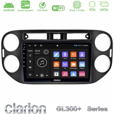 Clarion GL300+ Series 4Core Android ClarionOS 4+64GB VW Tiguan Navigation Multimedia Tablet 9" (23mm alarm button)